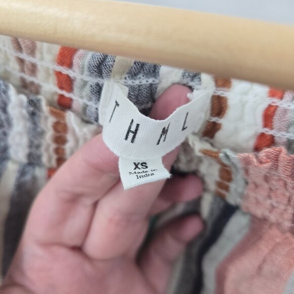 THML Vertical Striped 100% Cotton Lined Tassel Belt Mini Dress Size XS - Picture 6 of 8